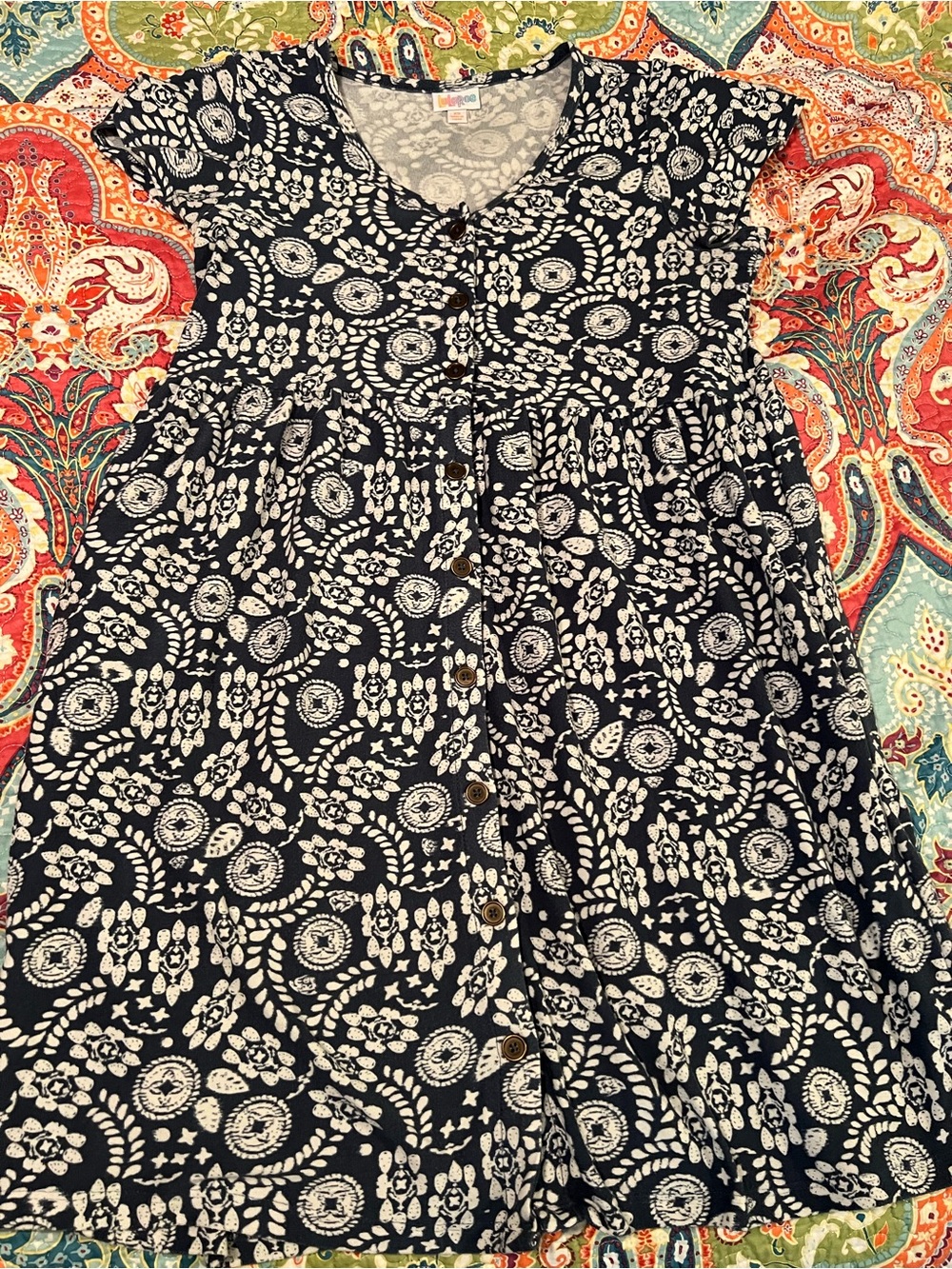 LuLaRoe Heidi Navy Blue Floral Button-Front Dress